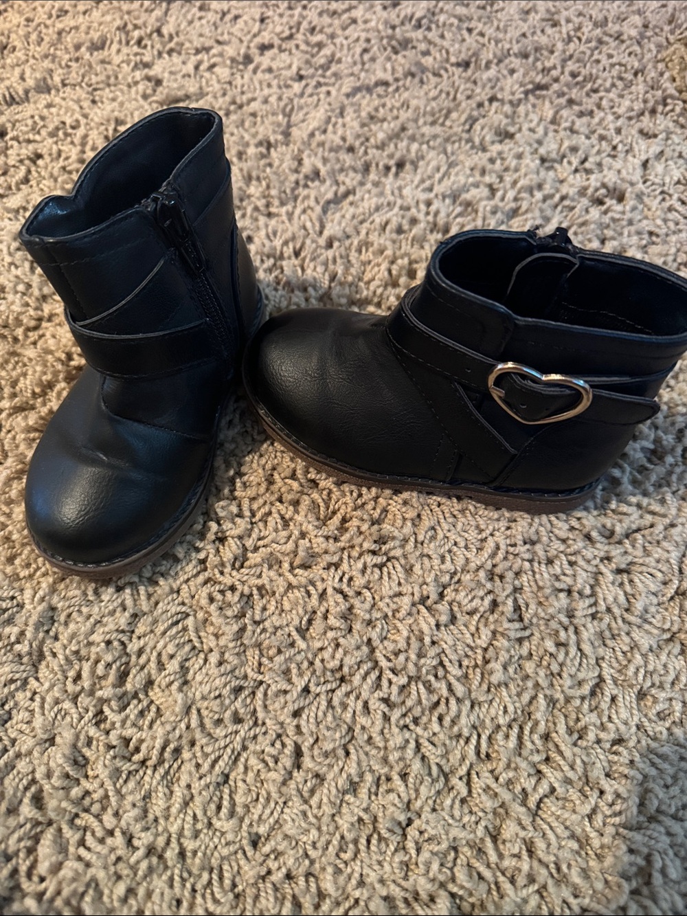 The Children's Place Black Ankle Boots with Heart Buckle